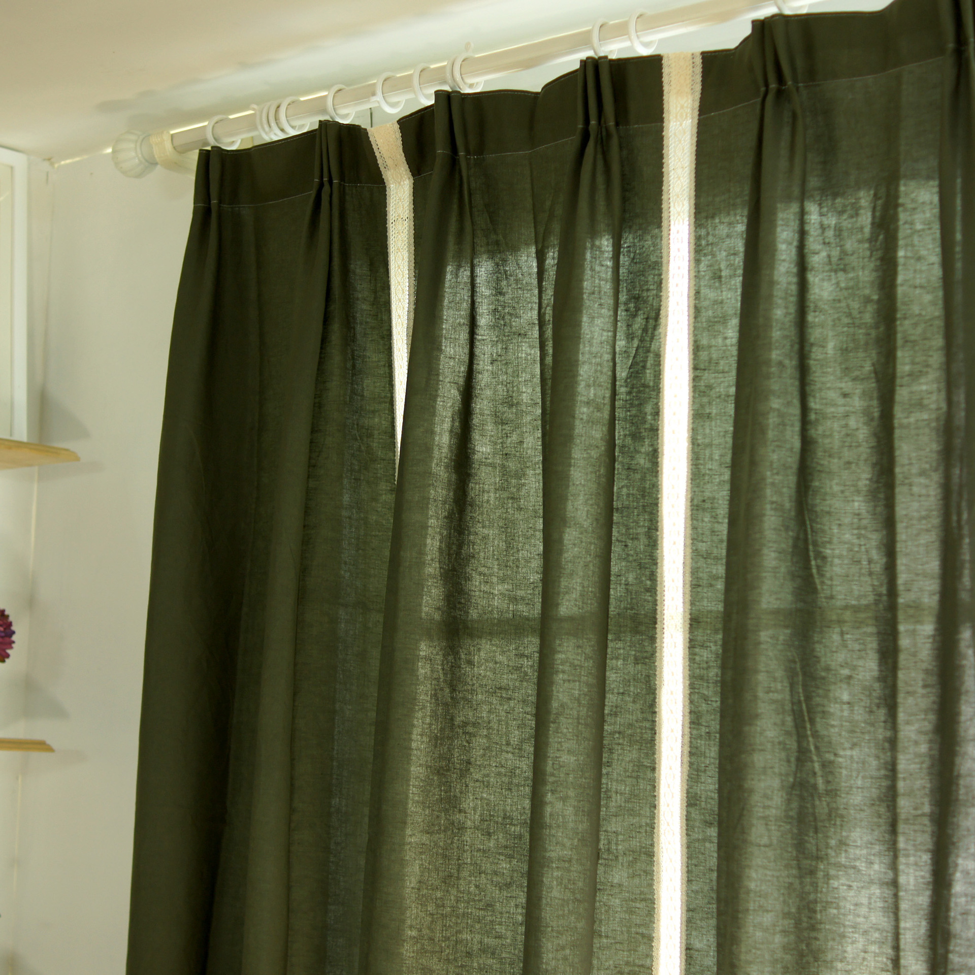 美式乡村深绿色法式亚麻纯棉麻布日式半遮光客厅卧室北欧民宿窗帘