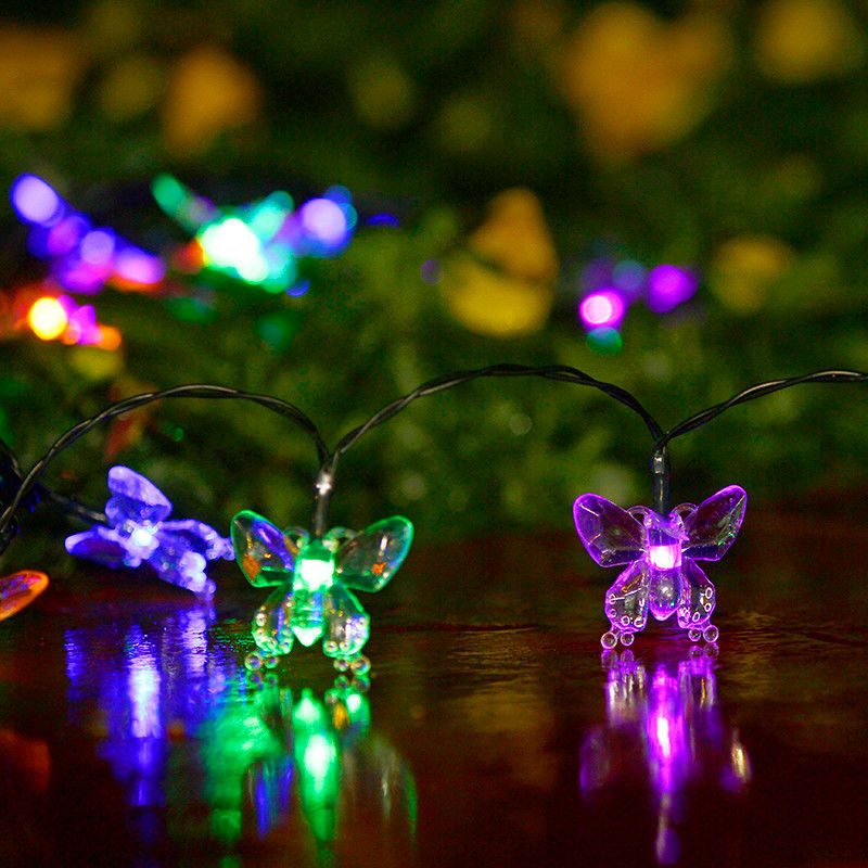 Led Solar Butterfly Lighting Chain Christmas Holiday Decorative Lights Outdoor Brightening Garden Lawn Butterfly Colored Lights Wholesale