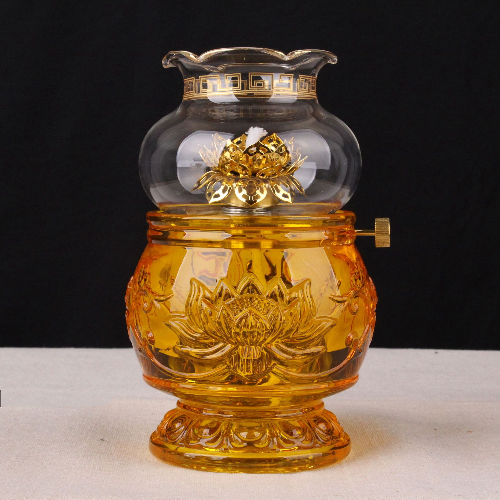 厂家直销荷花招财供佛酥油灯 佛具用品佛堂防风可调光油灯长明灯