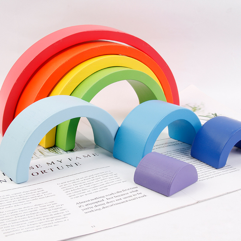 厂家直销彩虹桥积木8色片拱桥形半圆儿童1-3-6早教益智叠叠乐玩具
