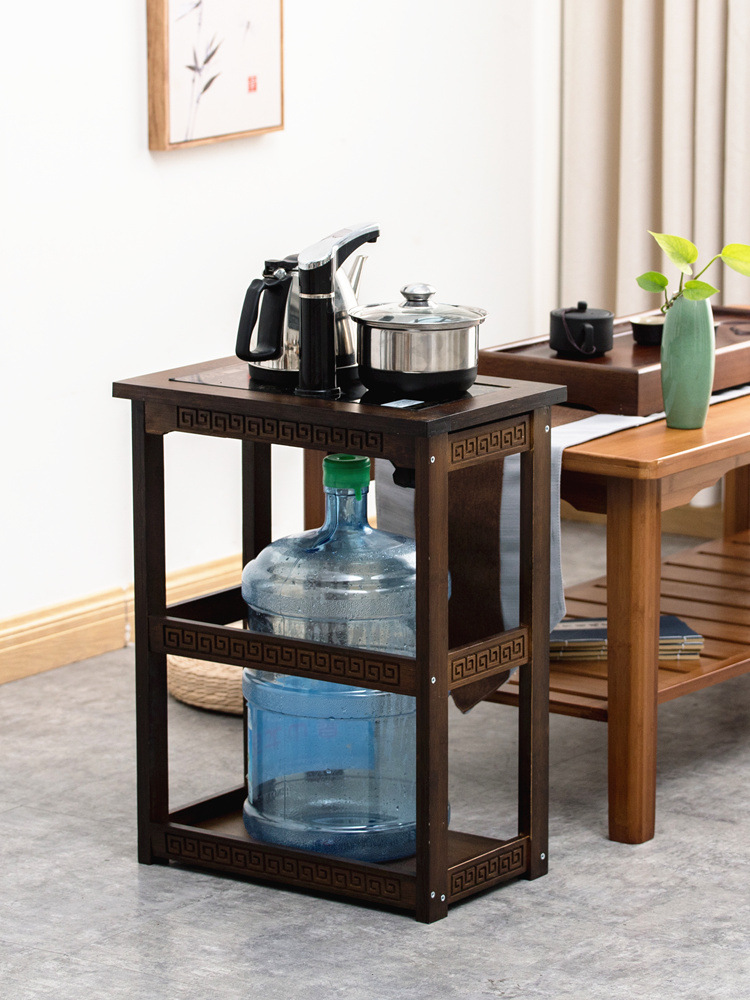 茶水架水桶架实竹木自动上水电茶炉烧水壶置物架子茶台边几茶边柜