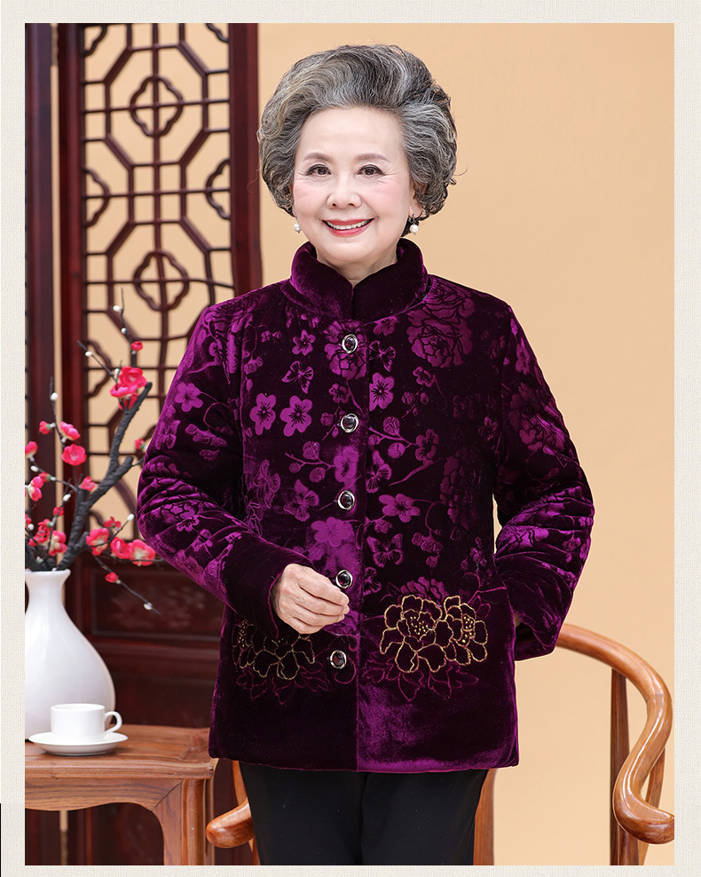奶奶装秋冬季棉衣外套中老年女装加绒加厚大码上衣老太太复古唐装