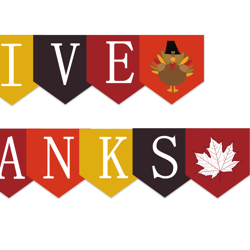 give thanks感恩节纸质横幅 感恩节枫叶火鸡拉花拉旗派对装饰用品