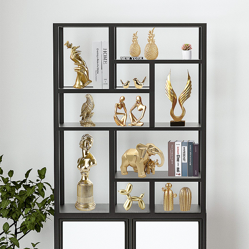北欧轻奢金色树脂工艺摆件客厅餐厅格子架玄关酒柜电视机柜装饰品