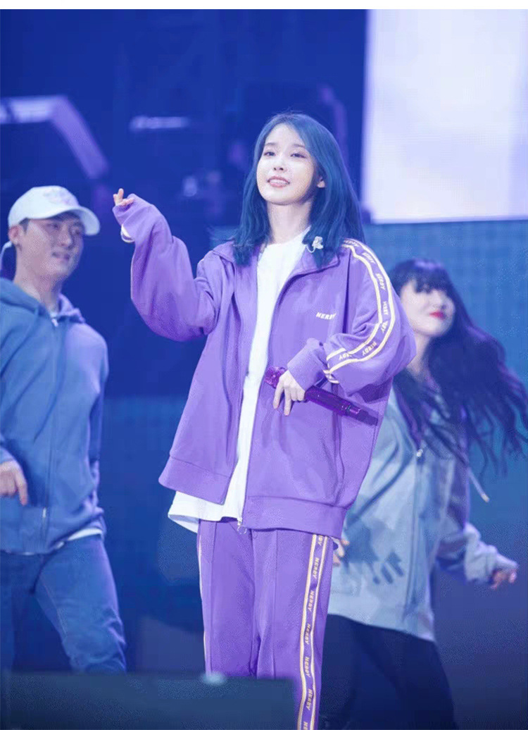 iu李智恩同款韩国紫色运动服外套裤子nerdy学生套装女休闲两件套