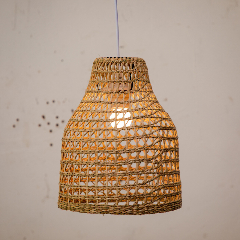 越南草编吊灯竹灯新中式灯笼酒店茶楼梯饭店日式编织灯罩灯具