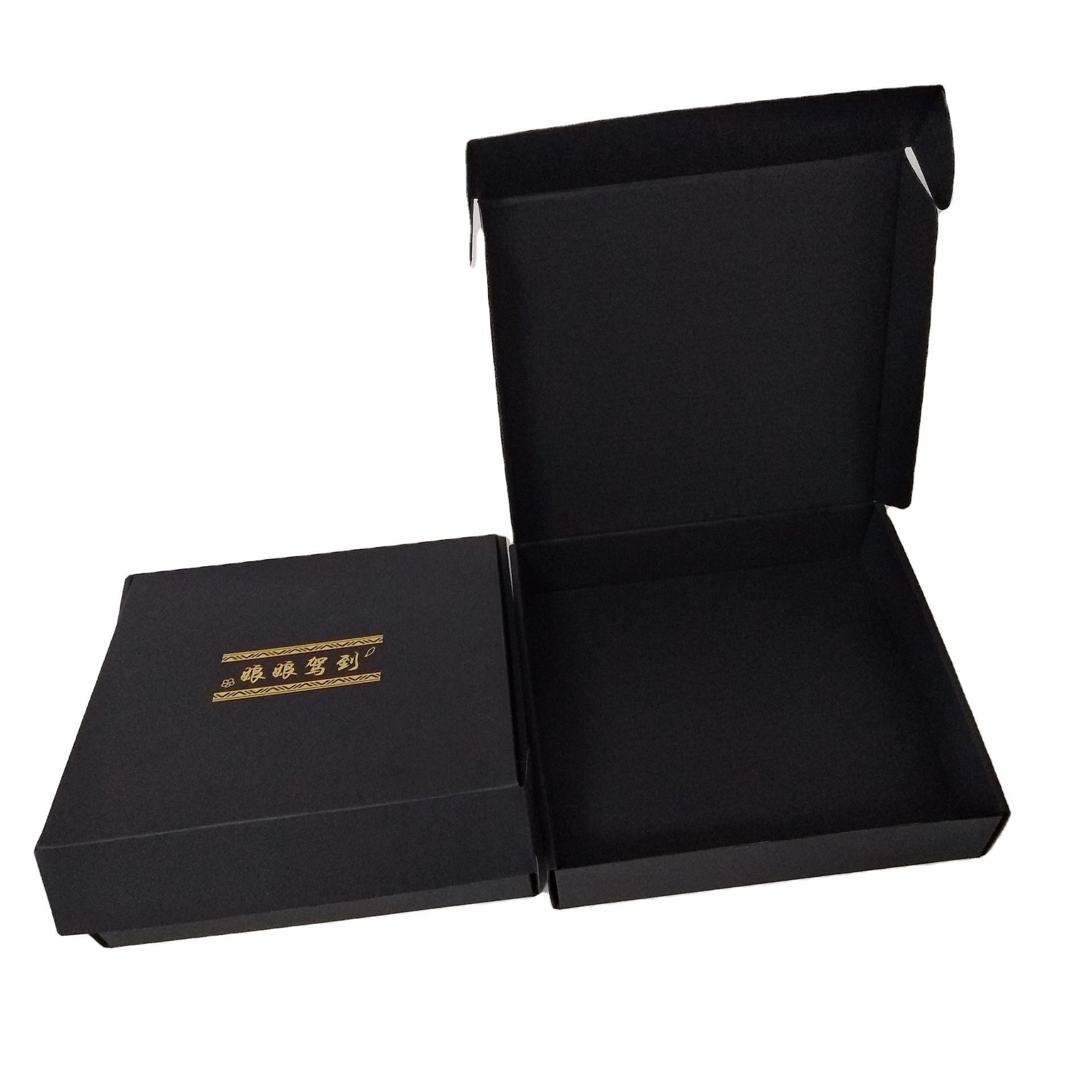 供应 双面黑色烫金logo飞机盒 全黑烫金烫银logo包装盒 飞机盒