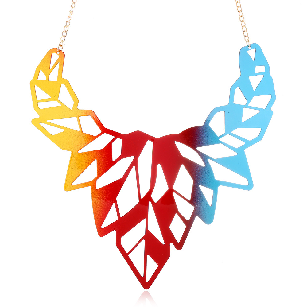 欧美夸张镂空树叶项链金属大牌项链项圈女 亚马逊流行饰品货源