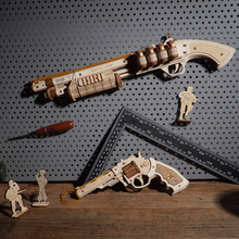 若态若客儿童益智玩具木质皮筋枪立体拼图拼装模型玩具男孩手枪