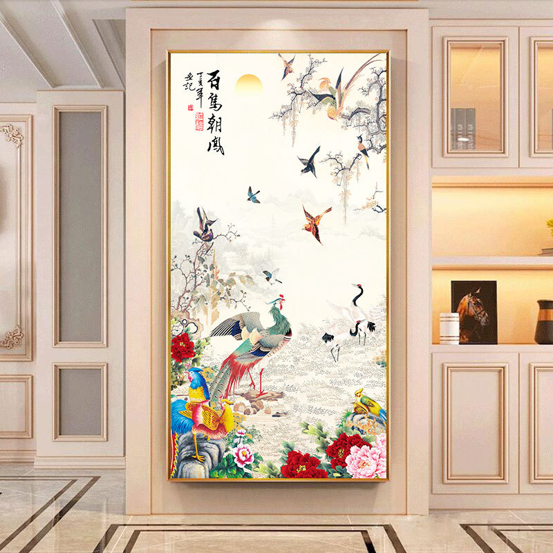 晶瓷画壁画别墅客厅装饰画轻奢现代沙发背景墙玄关挂画百鸟朝凤图