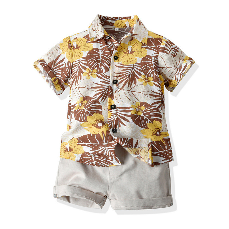 Summer Short Sleeve Printed Shirt Boys' Shorts Casual Two-Piece Suit Baby Foreign Trade Children's Wear Multicolor Beachwear Hot Batch