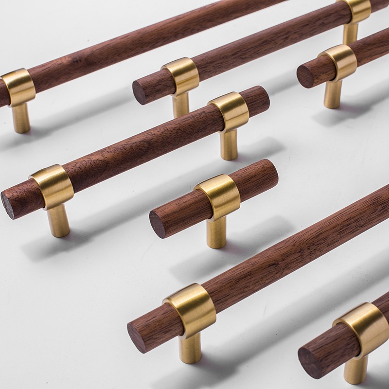 胡桃木双孔小拉手橱柜衣柜实木把手北欧轻奢抽屉柜门把手木质