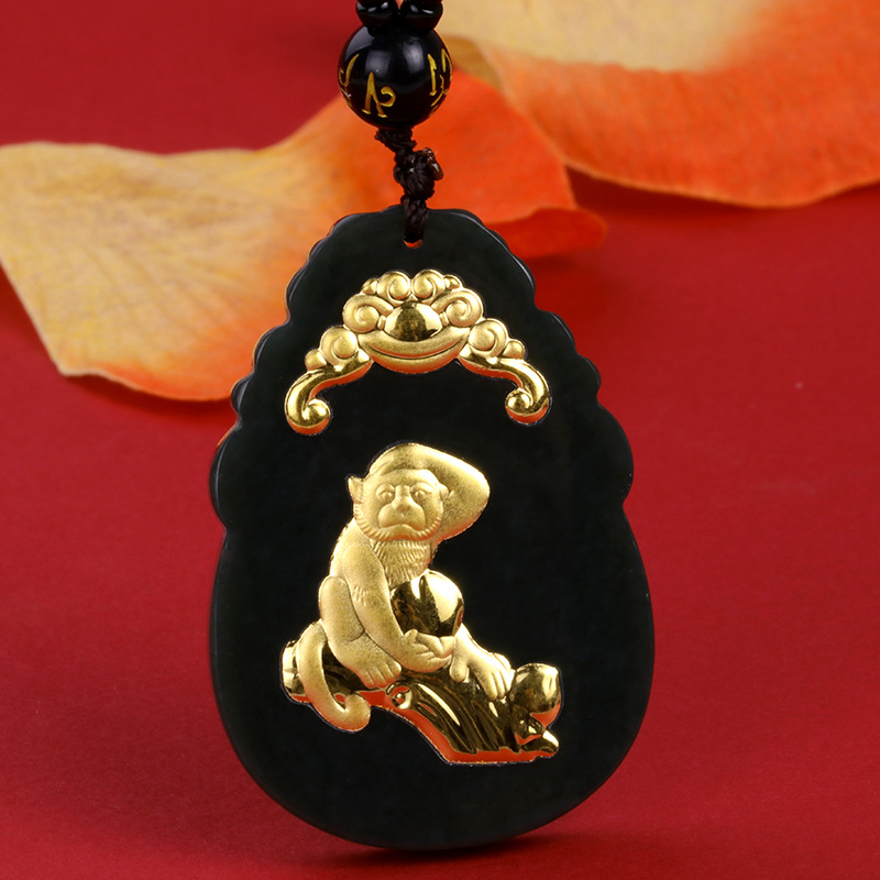 金镶玉挂件和田玉墨玉12十二生肖本命年吊坠玉石项链旅游会销礼品