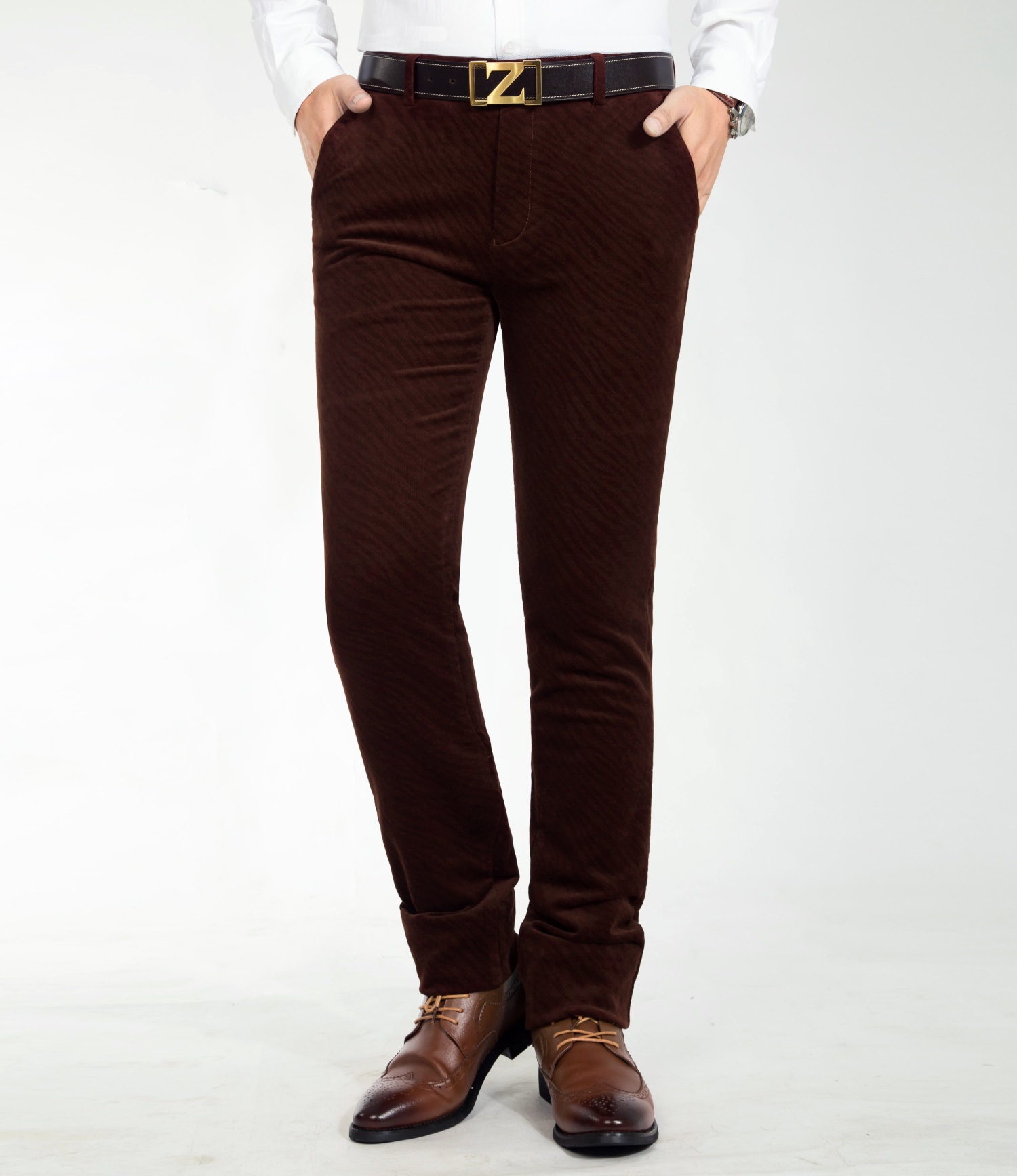 秋冬男士条绒裤高腰弹力棉灯芯绒男裤商务直筒宽松裤爸爸装男裤