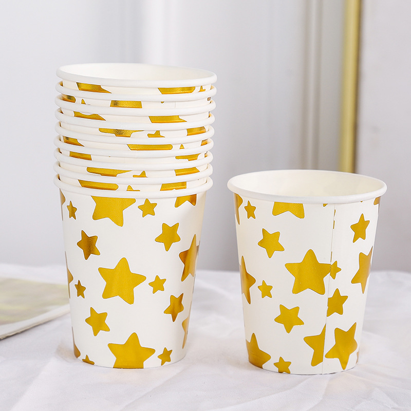 Factory in Stock Wholesale Disposable Paper Cup Hot Drink Cold Drink Printing Bronzing and Silver Plating Polka Dot 9 Oz 250ml Paper Cup