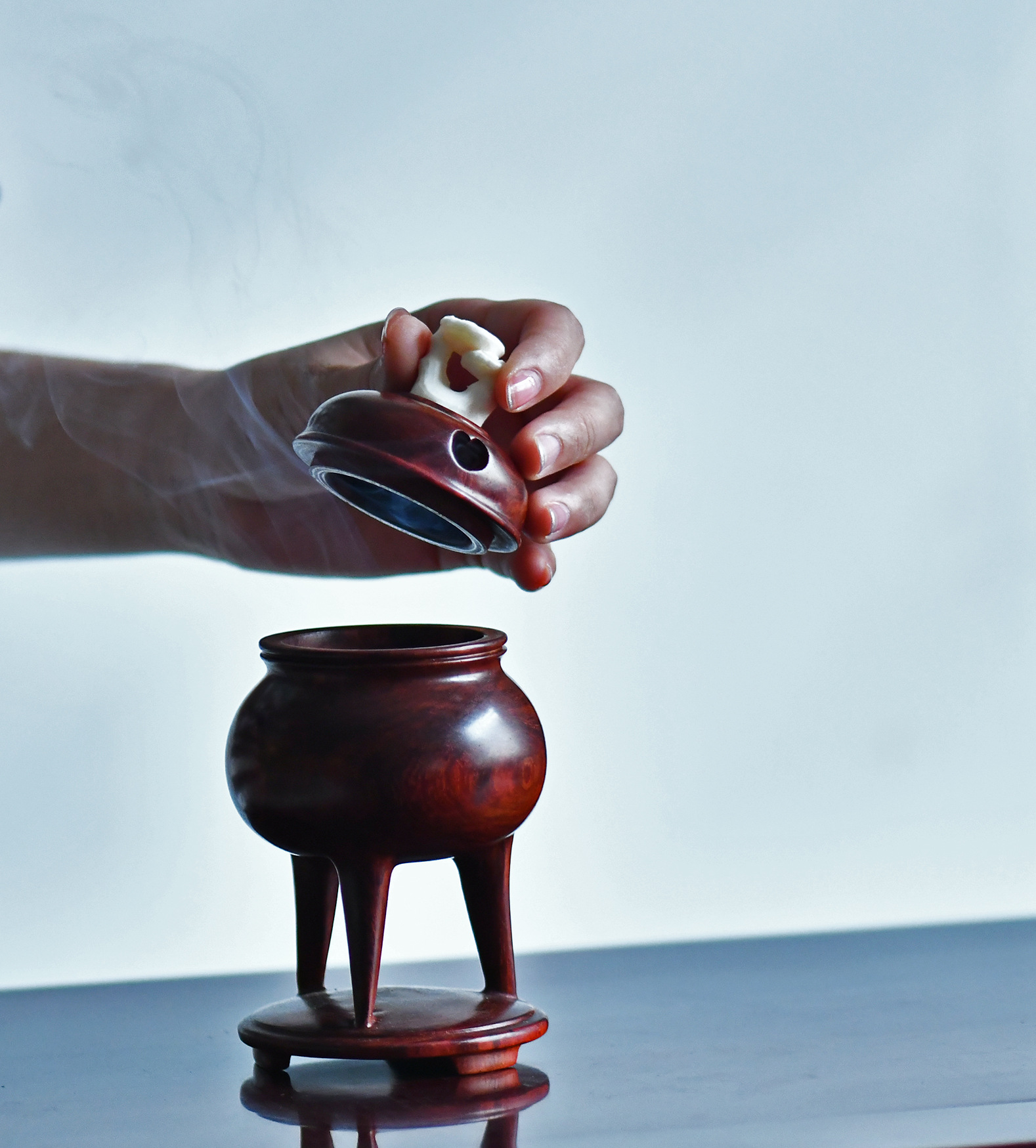 印度小叶紫檀【三足香炉】复古盘香炉批发紫檀香道香具摆件