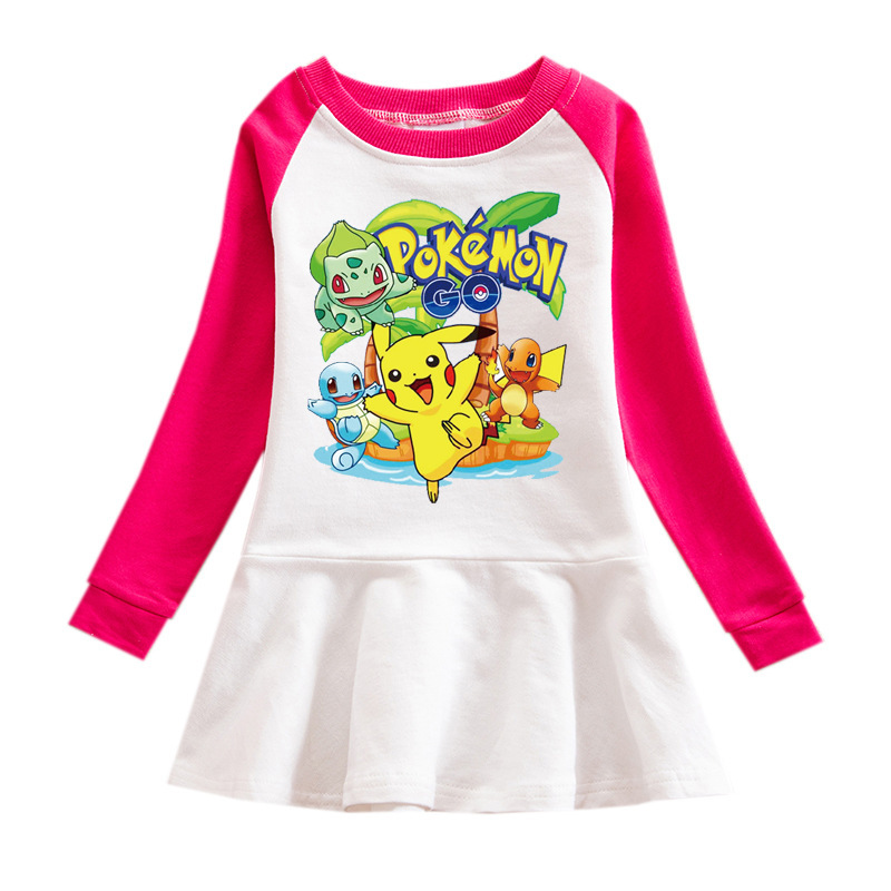 2020外贸新款童装秋季皮卡丘卡通卫衣女童连衣裙宝宝纯棉打底裙子