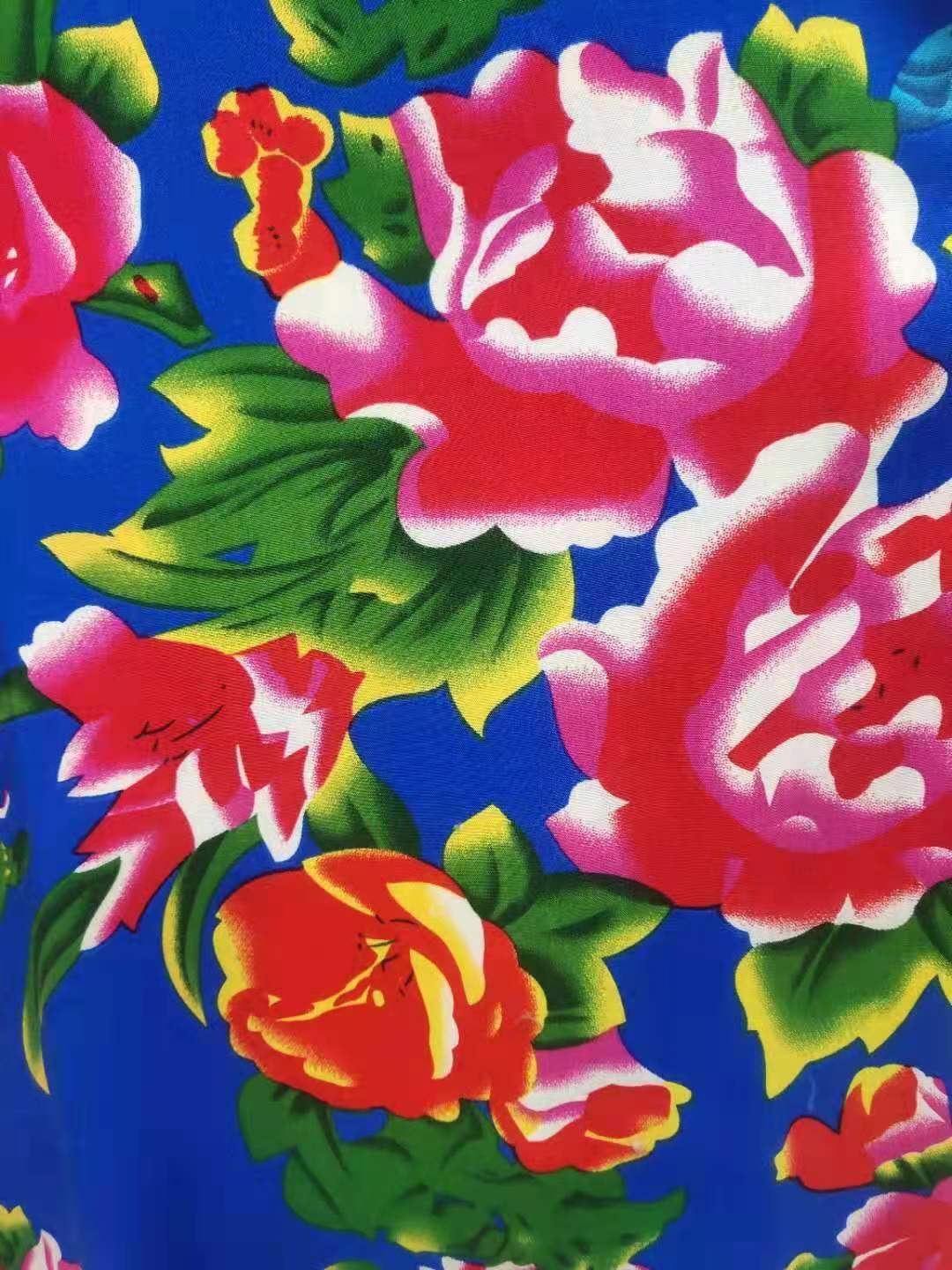 东北大花棉布 人造棉红花布牡丹凤凰面料40支人造棉抖音爆款布料