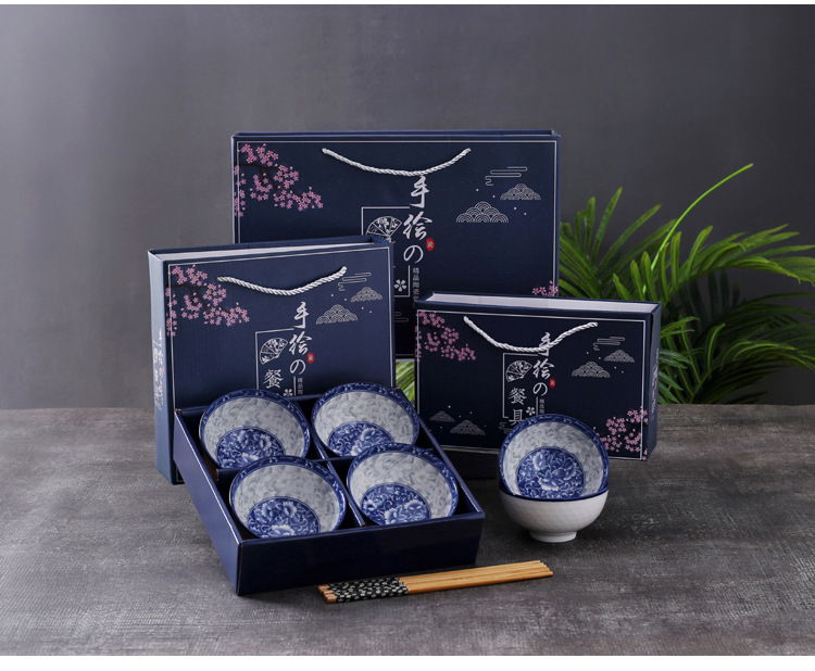 日式碗筷套装陶瓷碗青花瓷开业活动礼品促销北欧风会销