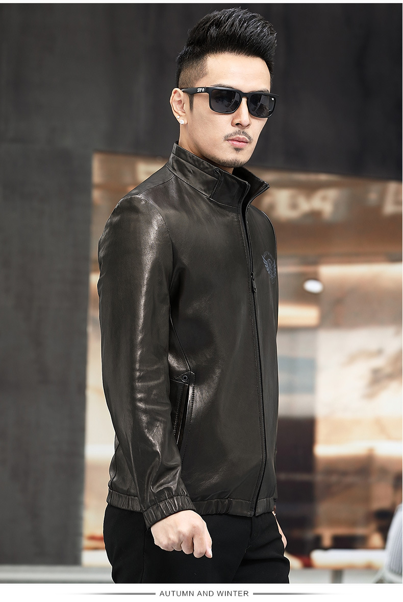 z88011男士皮衣外套立领修身真皮绵羊皮皮衣男