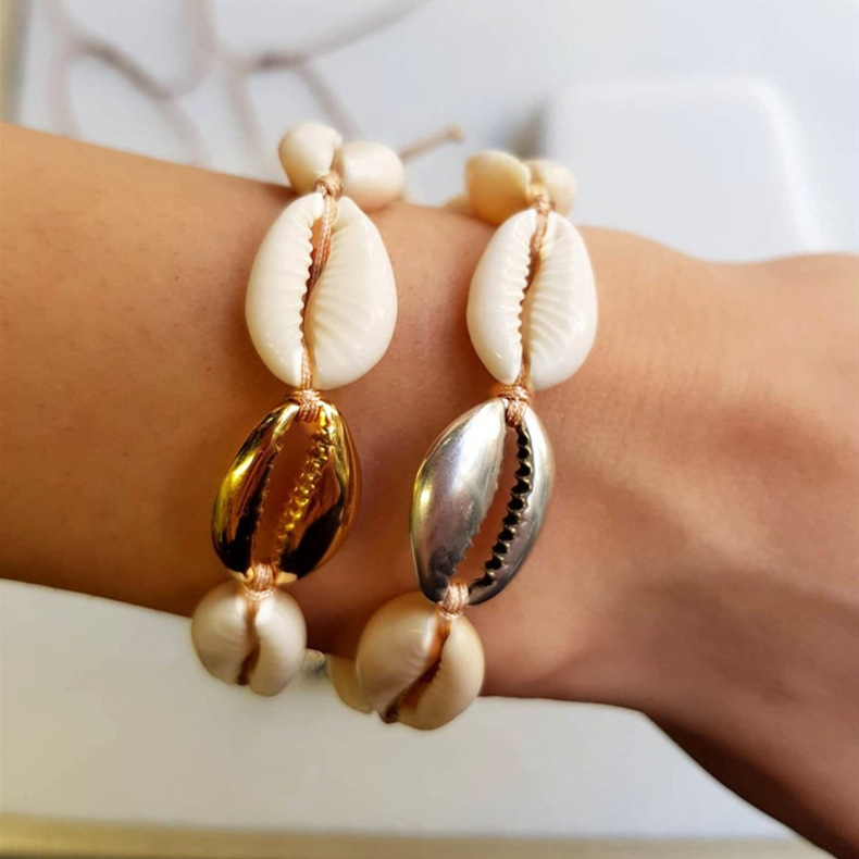 天然贝壳项链手链套装棉线 纯手工编织锁骨链欧美简约时尚饰品女