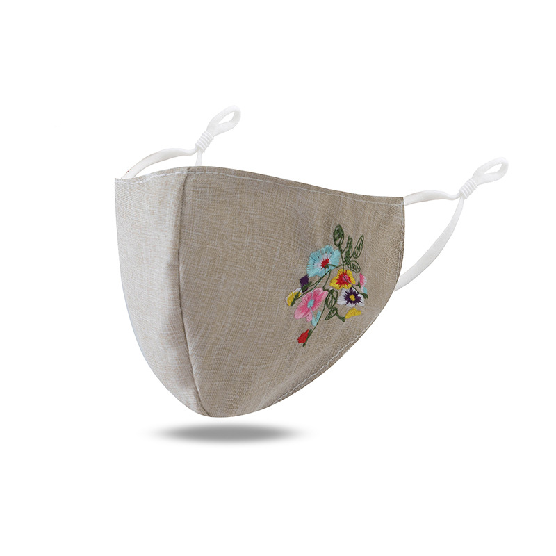 现货跨境外贸亚马逊民族刺绣防尘双层口罩女立体绣花透气装饰口罩