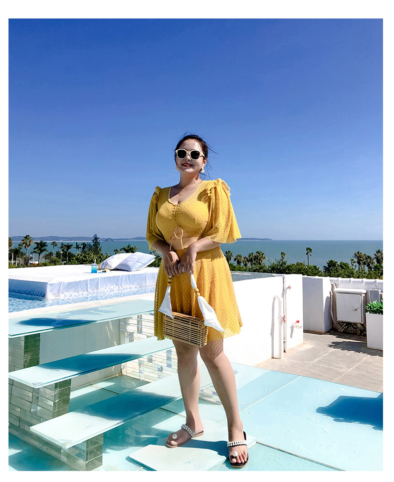 特大码泳衣女胖mm200斤连体平角裙式泳装性感蕾丝加肥加大码300斤