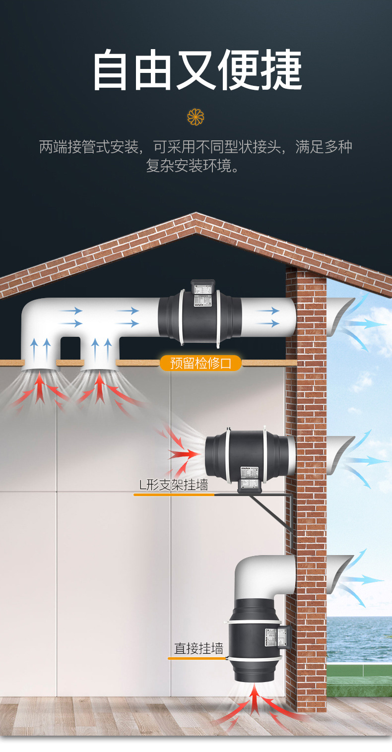 正野斜流增压管道风机大风量强吸力增压式涡轮扇叶设计大吸力风机