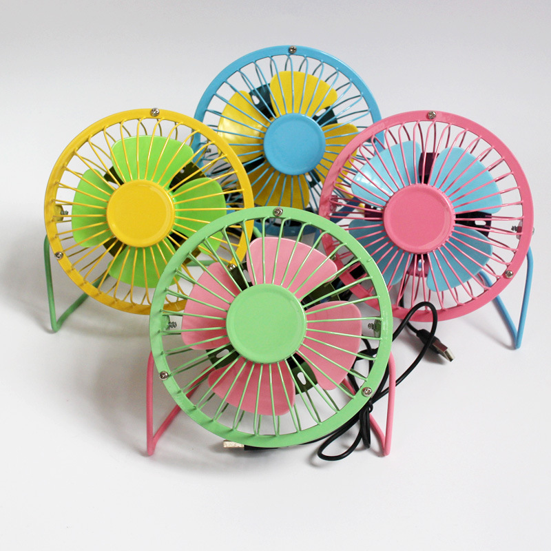 6寸金属铁艺usb迷你小风扇 4寸卡通动物铝叶学生静音撞彩色电风扇