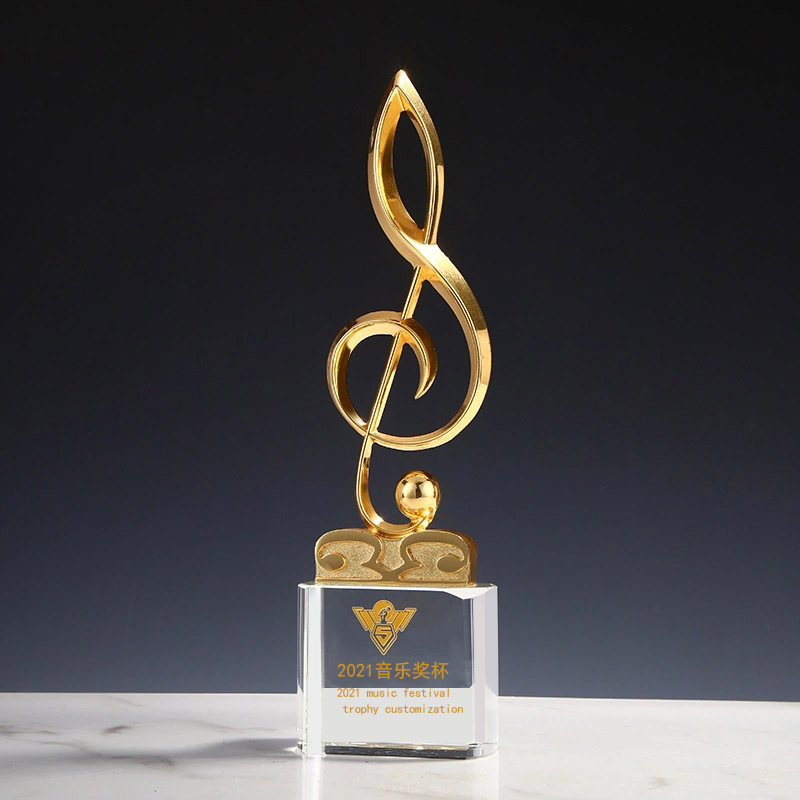 厂家批发水晶奖杯金属音符奖杯唱歌比赛表彰创意音乐奖杯刻字定做