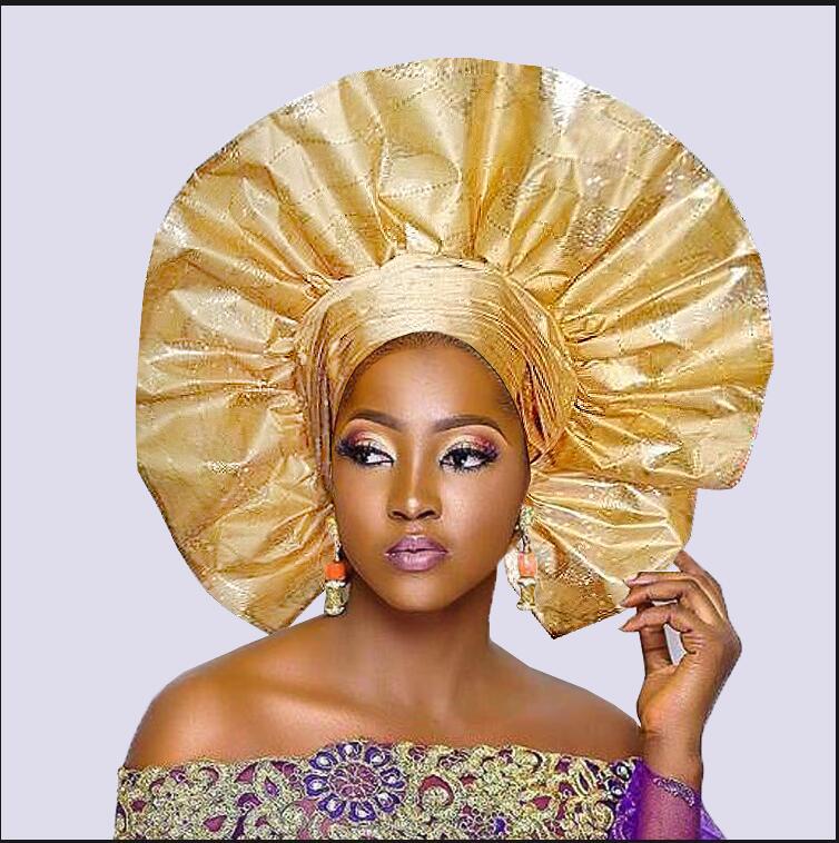 hqt86 红配金非洲头巾女士圆型sego already made headtie turban