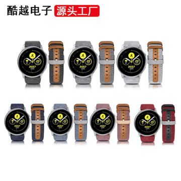 新品适用三星galaxy watch3真皮表带active2表带时尚商帆布纹表带
