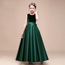 儿童公主裙2024六一儿童礼服墨绿色小提琴合唱服女童钢琴演出服