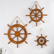 地中海复古创意实木船舵方向盘酒吧家居装饰摆件挂饰工艺品领航舵