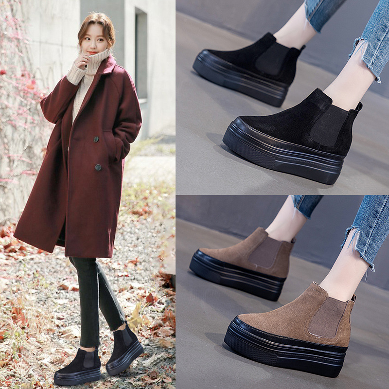 秋冬季新款靴子女内增高切尔西靴休闲真皮女鞋网红短靴女一件代发