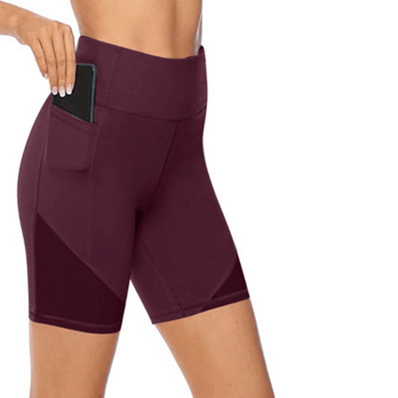 Solid Color Pocket Yoga Pants Cross-Border High-Waist Quick-Drying Yoga Shorts Sports Hip Breathable Workout Clothes