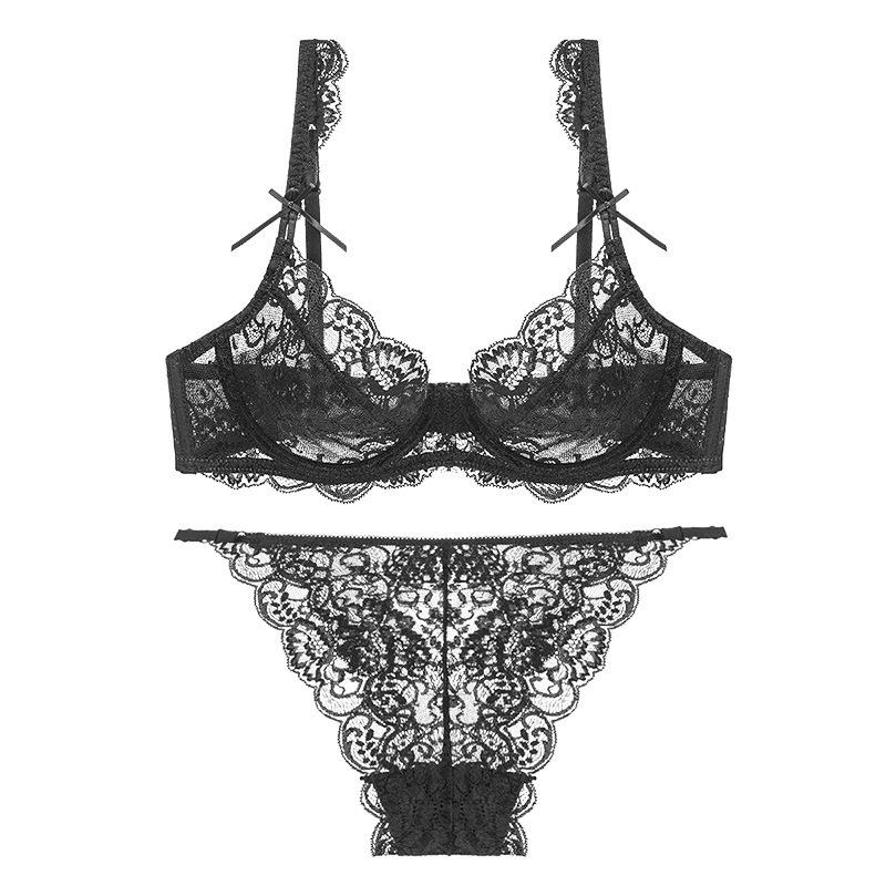 Foreign Trade Sexy Underwear Women's Ultra-Thin Transparent Lace Large Size Bra Big Chest Small Anti-Sag Bra Suit