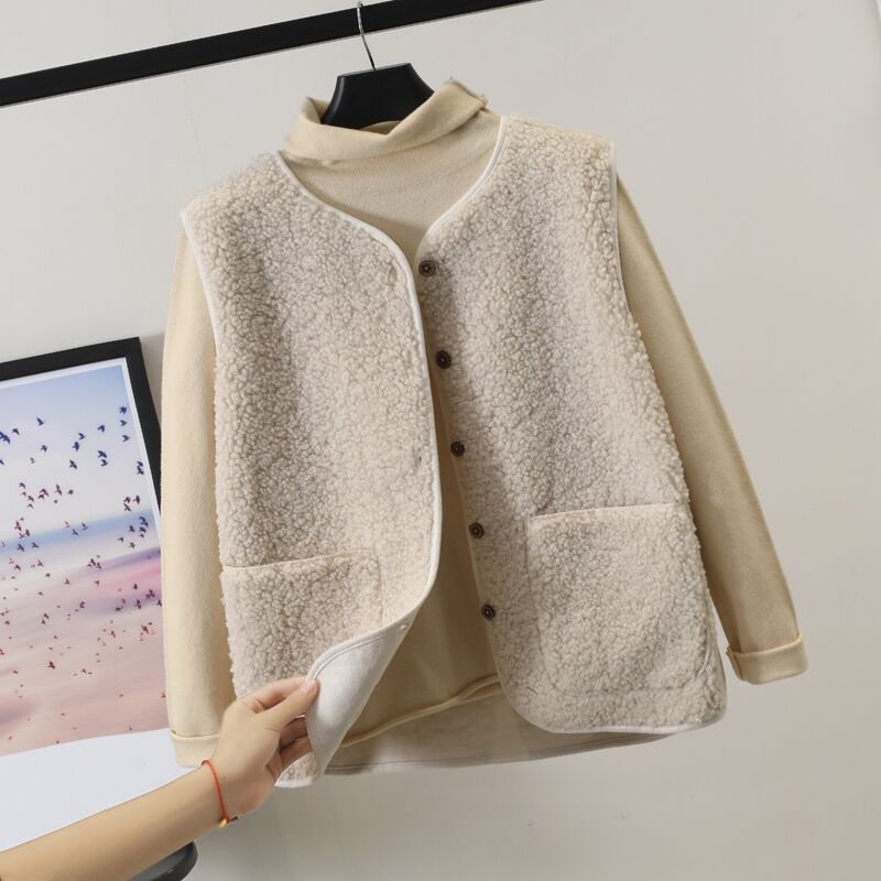 Lamb Wool Vest Women's 2023 Autumn and Winter New Korean Versatile Outerwear Fur Vest Plush Vest Waistcoat