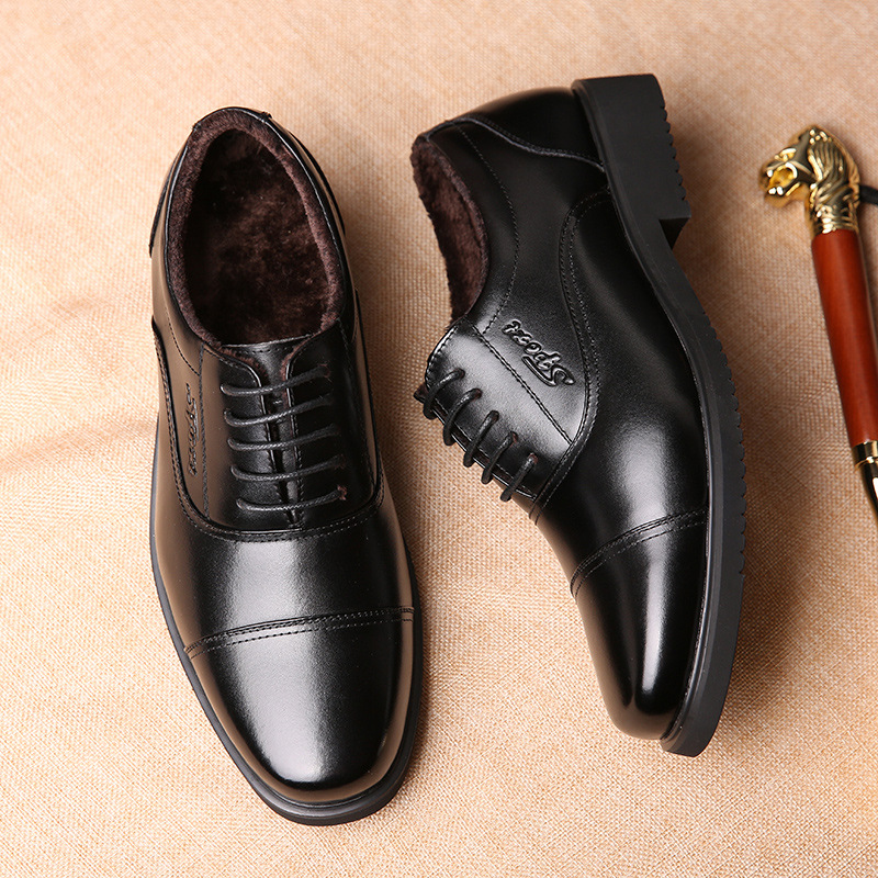 2021冬季牛皮男鞋头层牛皮男士低帮皮鞋加绒保暖男士皮鞋一件代发