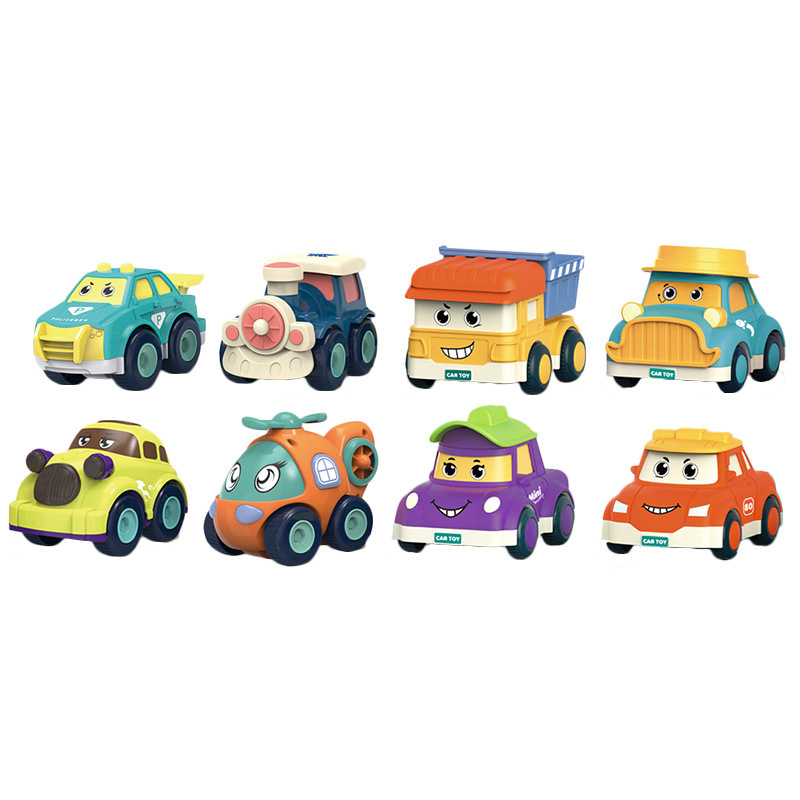 Children's Two-Way Inertial Vehicle Boy and Girl Baby Mini Cartoon Car Toy Inertia Engineering Vehicle Suit Gift Box