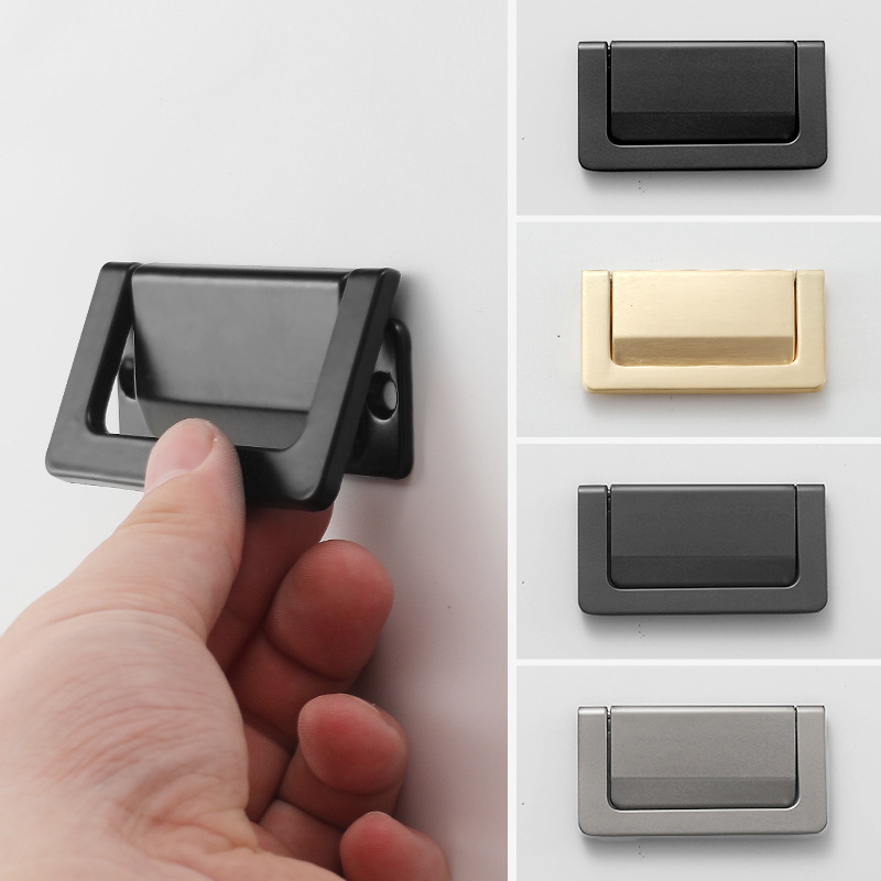 Zinc Alloy Black Cabinet Door Handle Invisible Drawer Cabinet Door Handle Open-Mounted Punch-Free Hardware Furniture Accessories