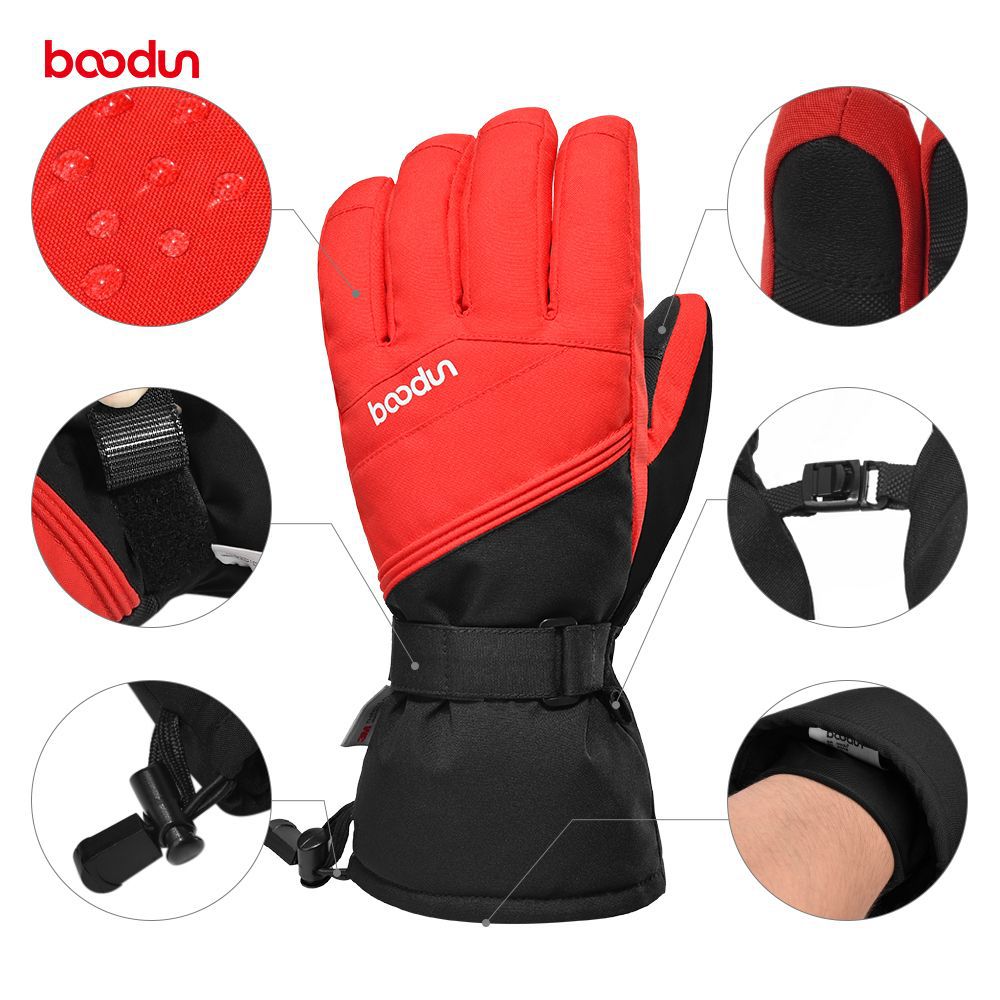 Boodun Winter New Outdoor Ski Gloves 3M Velvet Lining Mountaineering Waterproof Warm Gloves