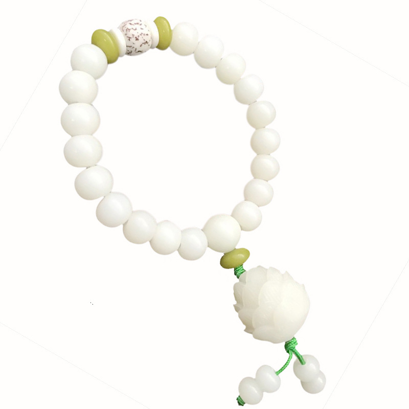 White Jade Bodhi Root Lotus Bracelet 108 Pcs Bodhi Rosary Beads Men's and Women's Single Ring Bracelet Ornament Factory Wholesale