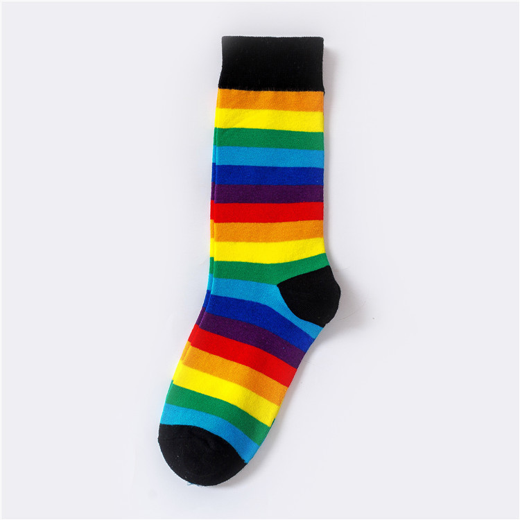 Rainbow Thigh High Socks Women's Fashion Street Trendy Socks Ins Autumn and Winter Contrast Color Color Stripes Couple Stockings Candy Socks