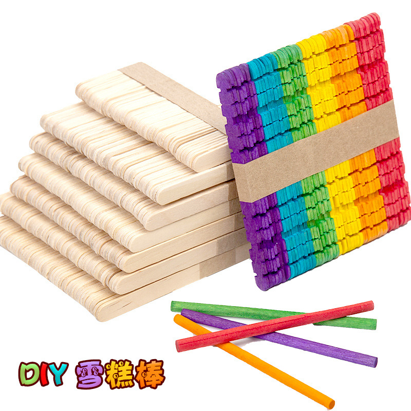 Bagged Primary Color Ice Cream Stick Color Ice Cream Stick Popsicle Stick Handmade Diy Splicing Toy Small Wooden Stick Wooden Stick