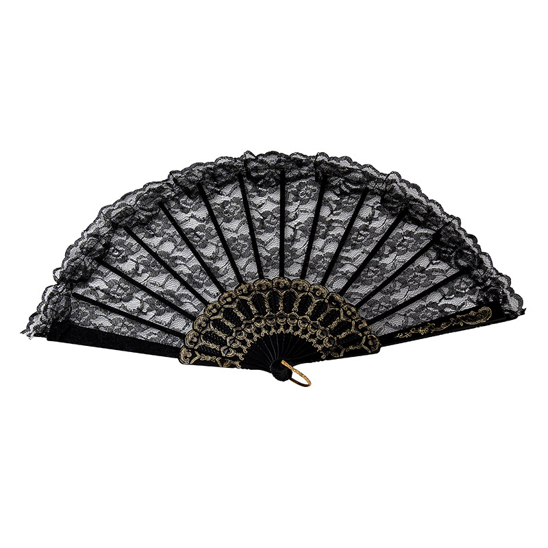 European Style Vintage Lace Women's Fan Summer Orchid Fan Dance Performance Photography Photo Props Folding Fan