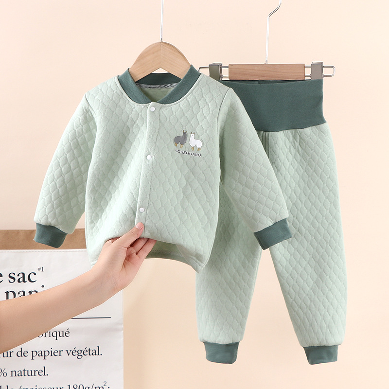 Winter Cotton Keep Baby Warm Thickened Baby Clothing Color Cotton Children's Long Sleeve High Waist Belly Protection Quilted Underwear Suit