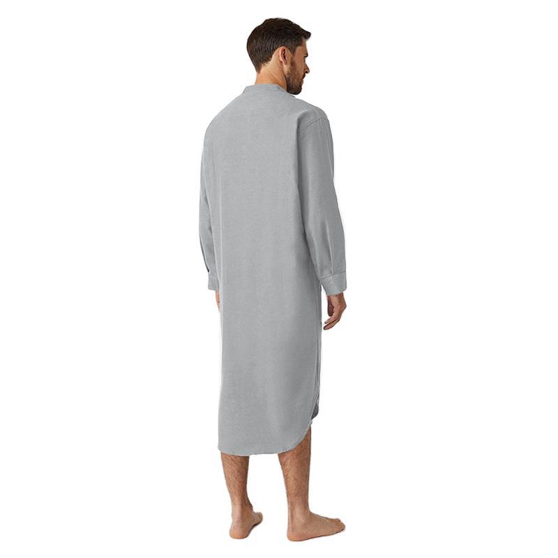 AliExpress Muslim Men's European and American Nightgown Long Sleeve Button Solid Color Arabic Shirt Cross-Border Men's Robe