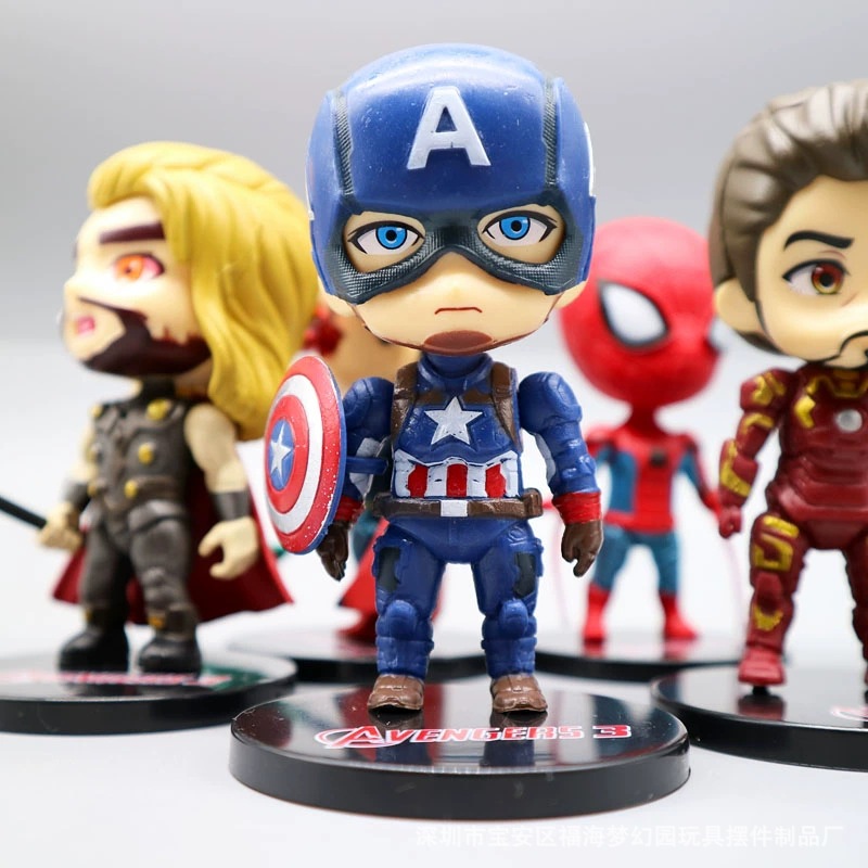 marvel q version avengers anime garage kits steel spider-man toy captain  america doll model decoration