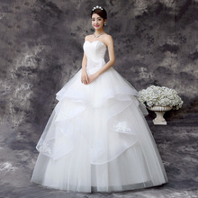 新款新娘礼服 修身白色抹胸缎带韩式婚纱 显瘦齐地绑带婚纱批发